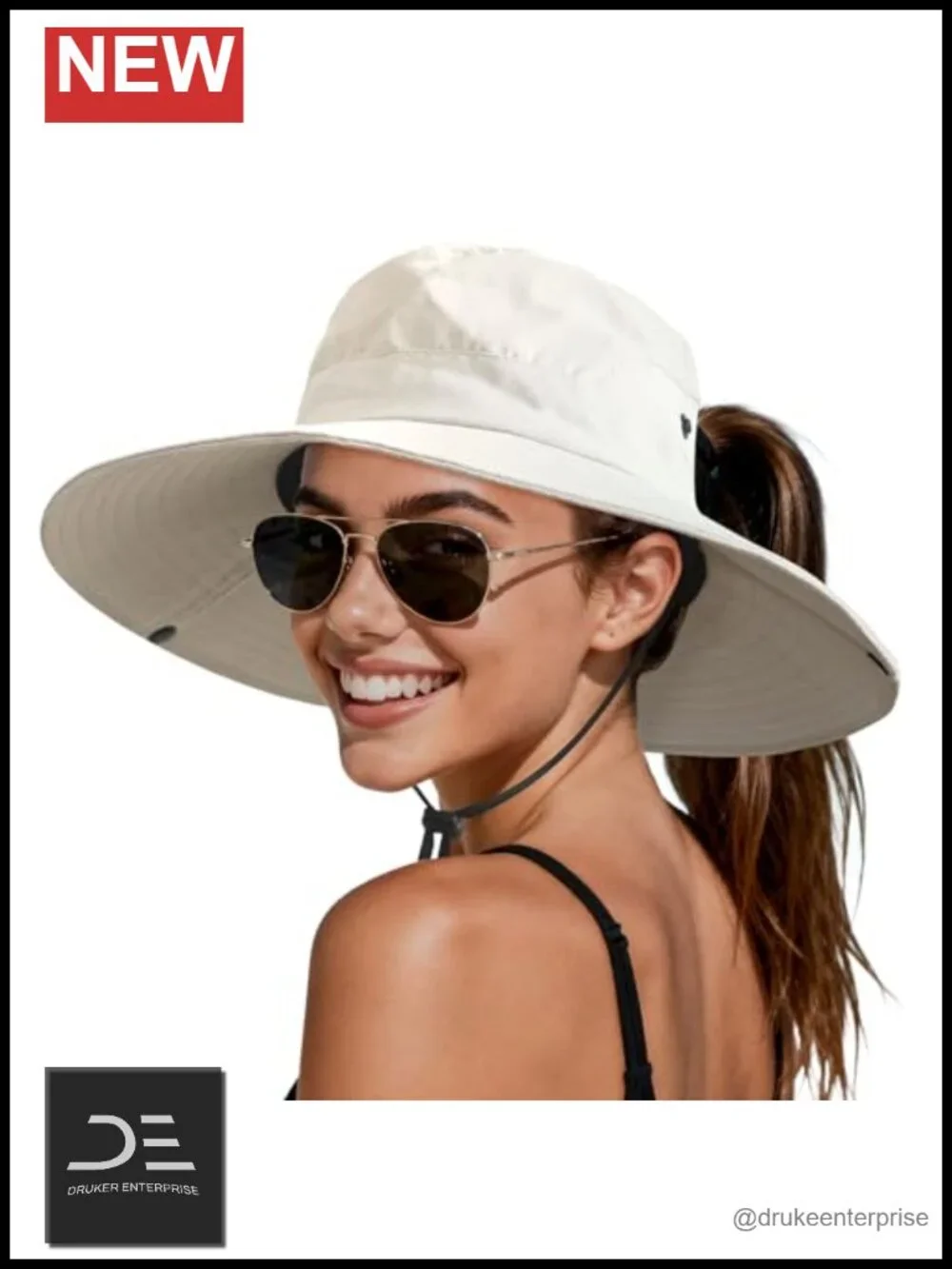 Women's Wide Brim Sun Hat UPF 50+ Foldable Bucket Hat Ponytail